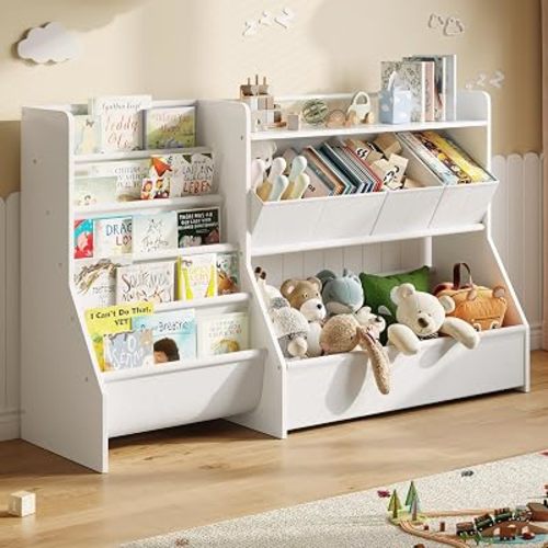 FOUCSSOMEI Kids Toy Storage Organizer with Bookshelf for Playroom Nursery