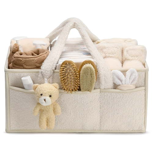 15'' Baby Diaper Caddy Organizer, Baby Basket Shower Gift, Portable Changing Table Basket, Postpartum Caddy & Tote Bag Pouch, Newborn Nursery Essentials Registry, Car Diaper Organizer