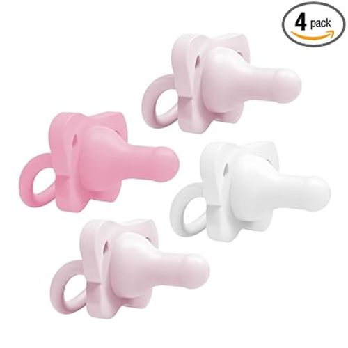 Dr. Brown's HappyPaci 100% Silicone Baby Pacifier, Contoured One-Piece Design, Light Pink/Pink/White, 0-6m, BPA-Free, 4-Pack
