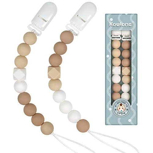 Pacifier Clip Baby Boy Silicone Beads Paci Clip Gender Neutral Teething Relief Binky Teether Toys Holder for Newborn Baby Shower Birthday 2 Packs