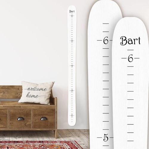 Personalized Ski Growth Chart - Wooden Growth Chart for Kids Room & Home Decor, Ski-Themed Wall Decor, Personalized Wooden Ski Ruler White - 58"" x 4.5""