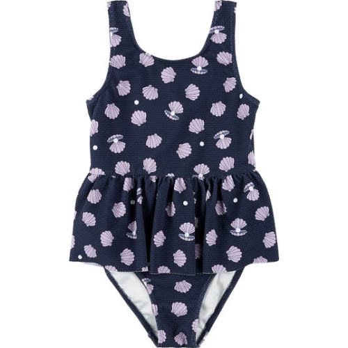 Oyster Print Textured Skirted One-Piece Swimsuit