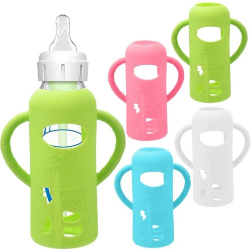 4 Pack Silicone Sleeves for Dr. Brown's Glass Baby Bottles - Drop Protection Baby Bottle Sleeves,Compatible with Dr. Brown's Newborn Glass Bottles,with Silicone Handles,8 oz
