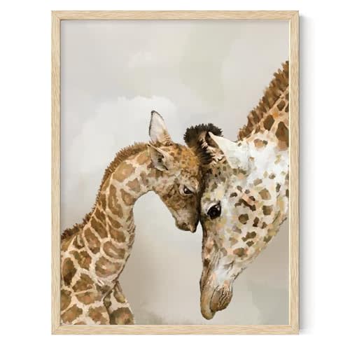 ROLY BEE Giraffe Mom and Baby Cute Animal Wall Decor Picture Canvas Print for Kids Room Nursery School Playroom Unframed (12" x 16")