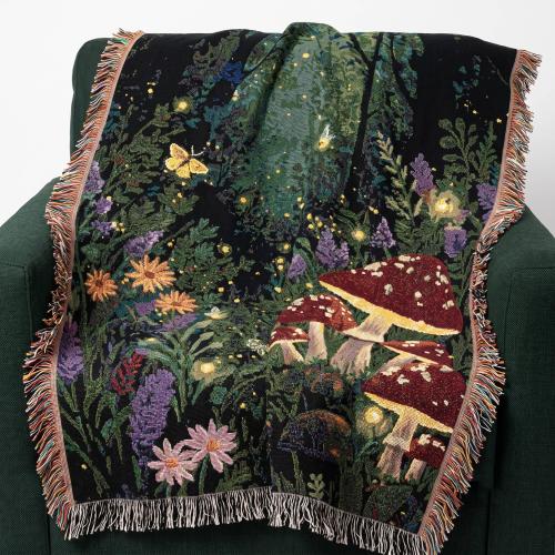 Enchanted Mushroom Tapestry Woodland Whimsy Blanket Fantasy Gift for Fungi Lovers Mycology Decor