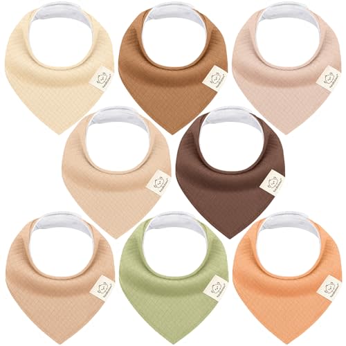 KeaBabies 8-Pack Bandana Bibs for Baby Girls, Boys - Organic Cotton Baby Bibs for Drooling & Teething Newborn, Toddler, Infant 0-36 Months, Extra Soft, Absorbent Cloth with Snaps (Driftwood)