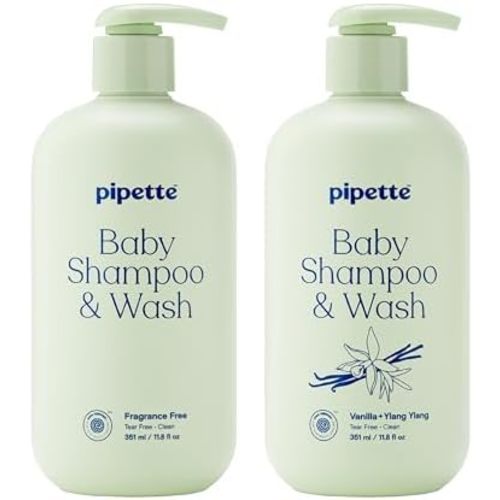 Pipette Baby Shampoo + Wash Duo, Fragrance Free & Vanilla (Pack of 2)