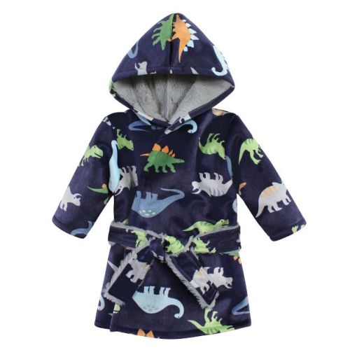 Hudson Baby Infant Boys Mink with Faux Fur Lining Pool and Beach Robe Cover-ups, Dinosaurs, 0-6 Months