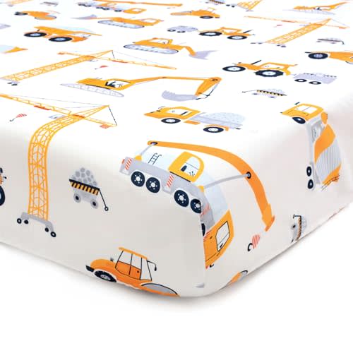 JISEN Baby Crib Sheets Soft Breathable Fitted Crib Sheets for Standard Crib and Toddler Mattress Baby Bed Sheets for Crib for Boys Girls Neutral 52x28 Inch Construction Trucks