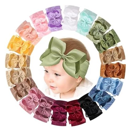 20PCS Baby Bows Baby Girl Headbands Nylon Hairbands with Ribbon Bow