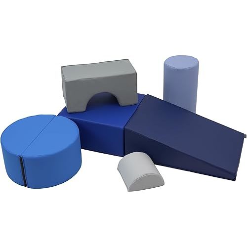 FDP SoftScape Playtime and Climb Multipurpose Playset for Infants, Toddlers 10m-2yrs; For Crawlers and Little Builders, Learn Gross Motor Skills at Home or Daycare (6-Piece)- Navy/Powder 12364-NVPB