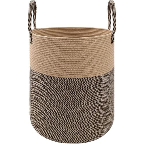 JMvicyroam 60L Cotton Rope Laundry Basket Hamper, Brown and Black