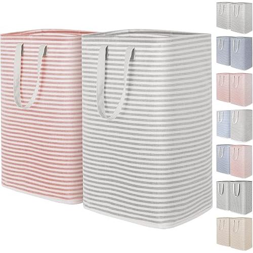 Lifewit 2 Pack Laundry Hamper Large Collapsible Laundry Baskets, Freestanding Waterproof Clothes Hamper with Easy Carry Handles in Laundry Room Bedroom Bathroom College Dorm, Grey&Pink, 2 x 80L