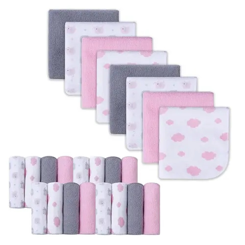 softan Baby Washcloths, 24Pack Baby Wash Cloths Extra Soft & Ultra Absorbent, Baby Towels and Washcloths Face Towel Unisex for Boys Girls Body, Washclothes Gentle on Sensitive Skin, 9x9 Pink Elephant
