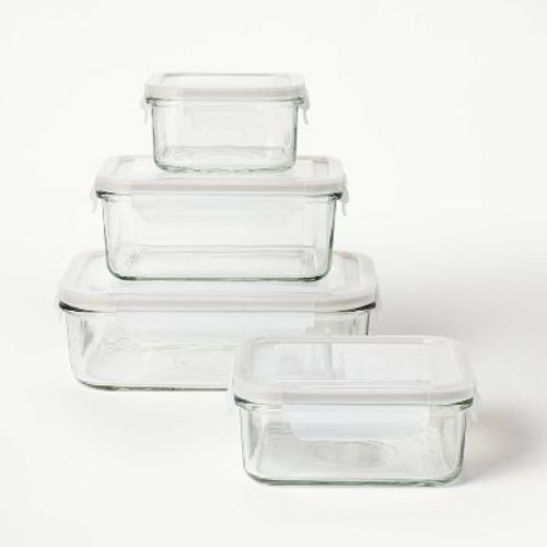 8pc (Set of 4) Glass Food Storage Container Set Clear - Figmint™: Freezer, Dishwasher & Microwave Safe