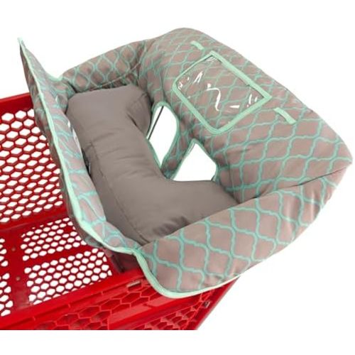 Love&go Soft Pillow Attached 2-in-1 Shopping Cart and High Chair Cover for Baby, Cotton Padded Cart Cover, Fold'n Roll Style, Portable with Carry Bag (Gray Grid)