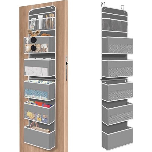 6-Tier Over The Door Organizer, Hanging Storage Organizer with Clear Window, 40lb Ultra Sturdy Large Capacity Room Organizer for Pantry Bathroom Nursery Closet Baby Essential (Grey)