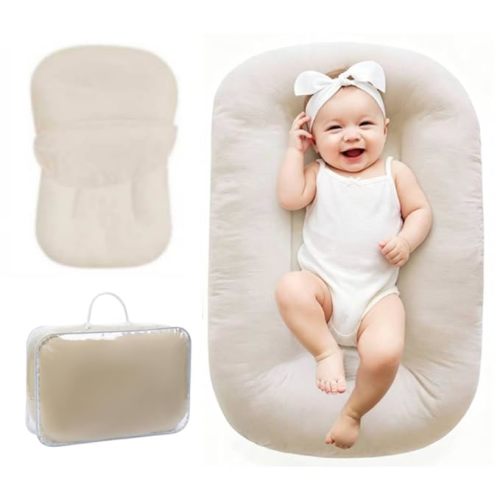 Baby Lounger 0-18 Months, Baby Lounger for Newborn, Soft Organic Cotton Breathable Lounger for Infants (Grey Baby Lounger)