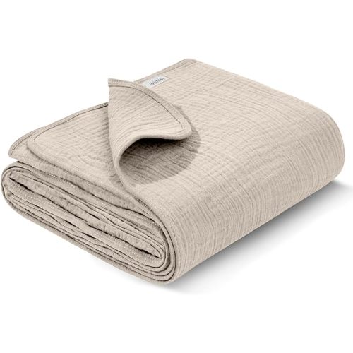 Wimist Muslin Swaddle Blankets, Swaddle Blanket for Baby Girls and Boys, Baby Receiving Blankets, Baby Essentials, Suitable for Neutral Newborns and Crib Essentials, 40 x 36 inches (Beige)