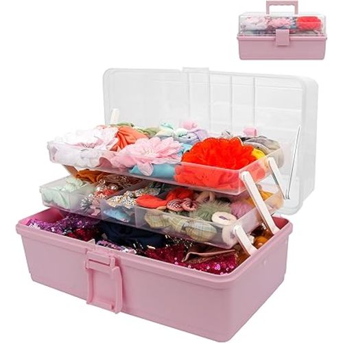 Hair Bow Holder Organizer for Headbands, Hair Clips, Hair Ties, Scrunchies, Baby Girl Hair Accessories Storage Box, Three-layer Folding Storage Organizer (Without Accessories)