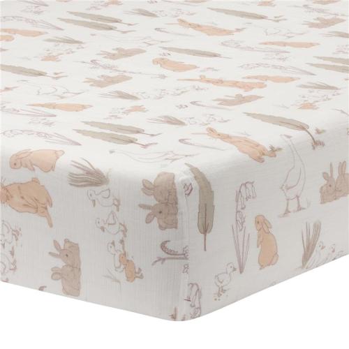 Lambs & Ivy Bunny Hop Organic Cotton Sheet, Muslin