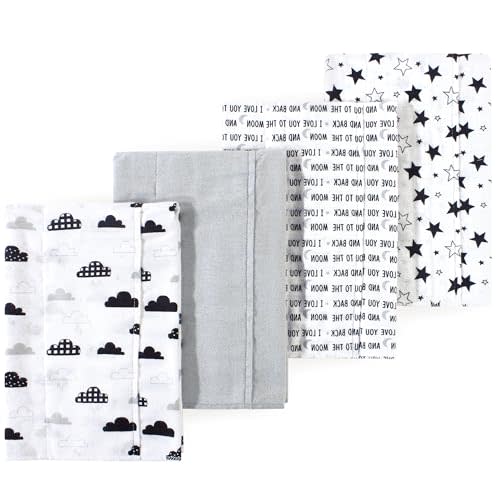 Luvable Friends Hudson Baby Flannel Burp Cloths 4pk, Black Moon