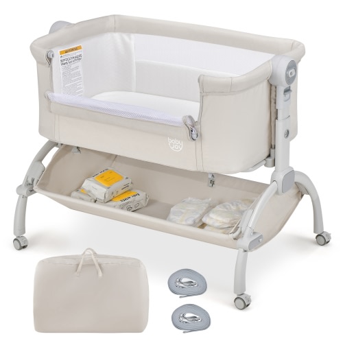 Babyjoy 3-in-1 Portable Baby Bassinet Bedside Sleeper Cradle with Mattress& Storage Basket