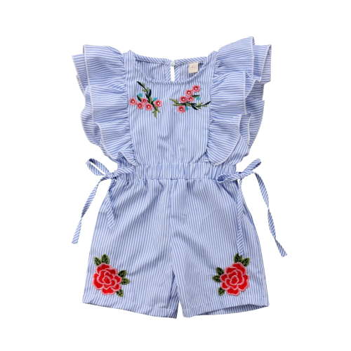 Sunisery 1-2 Y Cotton Blended Baby Girl Flower Stripe Ruffle Romper Jumpsuit, Blue