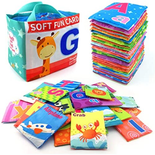 26 Pieces Soft Alphabet Cards with Cloth Storage Bag for Babies Infants, Toddlers and Kids ABCs Learning Flash Cards, Best Early Educational Toys for 0 1 2 3 Years Old Boys and Girls