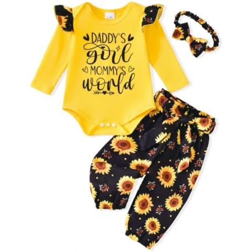 AMAWMW Baby Girl Clothes Set Daddys Little Girl Ruffle Romper Top Camouflage Pants Newborn Infant Baby Girl Outfit