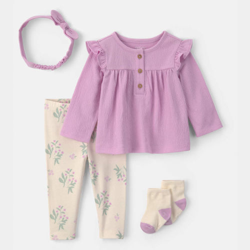 Baby Girl 4-Piece Long-Sleeve Top & Pant Set - Purple | Carter’s Oshkosh Canada