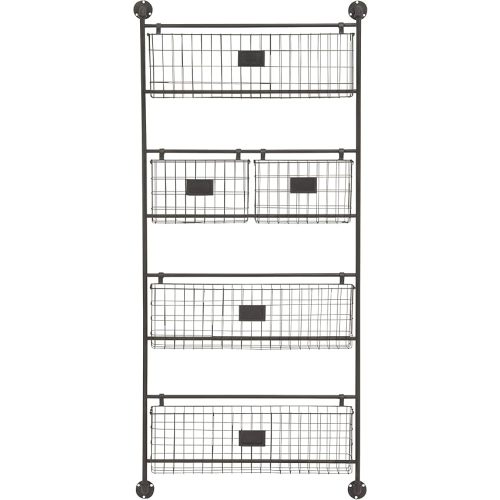 Deco 79 Metal Tall Wire 5 Slot Magazine Rack Holder with Suspended Baskets and Label Slots, 27" x 5" x 61", Black