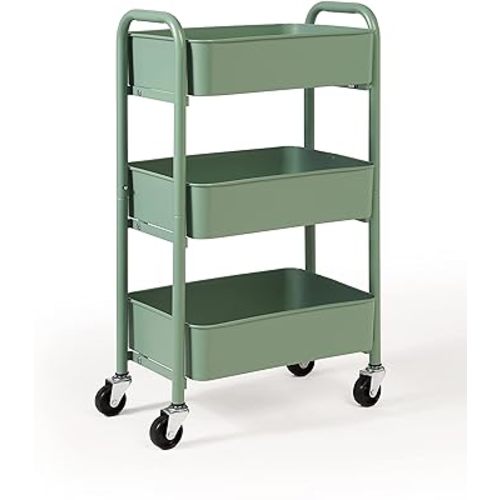 SunnyPoint 3-Tier Delicate Compact Rolling Metal Storage Organizer - Mobile Utility Cart Kitchen/Under Desk Cart with Caster Wheels - Turq (15.35" X 10.24" X 26.8"H)