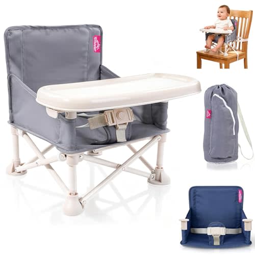 Portable Baby Chair, Baby Beach Chair with 2-Pack Interchangeable Seat Covers, Portable Booster Seat with Tray & Travel Bag, Compact Foldable, Easy-Swap Colors, Perfect for Travel