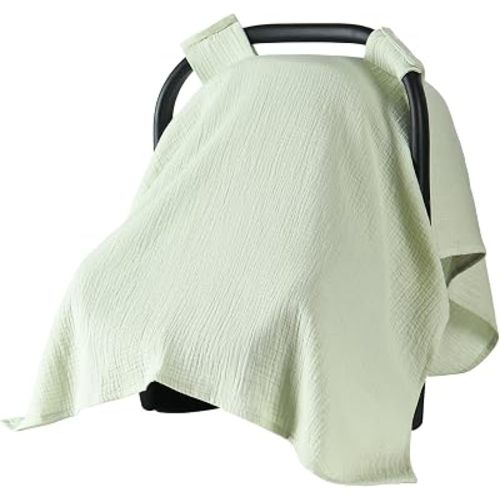 100% Muslin Cotton Car Seat Cover for Baby, Soft Breathable Car Seat Canopy