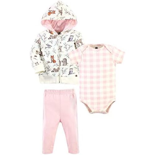 Hudson Baby Unisex Baby Cotton Hoodie, Bodysuit or Tee Top and Pant Set