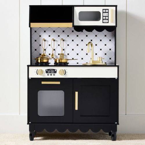 Best Choice Products Pretend Play Cottage Kitchen Wooden Toy Set for Kids w/ 5 Accessories, Oven - Black