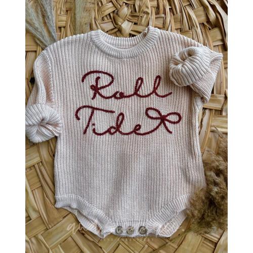 Toddler Roll Tide Sweater Infant Bama Sweater Romper Baby Alabama Football Outfit Toddler Romper Roll Tide Football Chunky Sweater Bama Baby