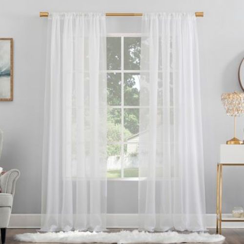 59"x84" No. 918 Sheer Voile Mallory Rod Pocket Curtain Panel White: Transitional Sheer Curtain Panel