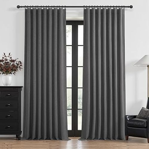 Dark Grey Blackout Curtains 84 Inch Length 2 Panels Set for Bedroom,Modern Faux Linen Room Darkening Pleated Charcoal Gray Burg with Rod Pocket 84 Inch Insulated Curtain for Office Sunroom (50"Wx84"L)