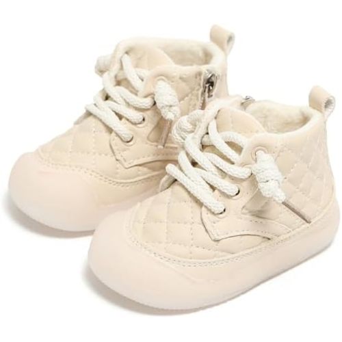 Baby Boots for Boys Girls Fleece Winter Warm Shoes Lightweight Infant Booties Soft Toddler Walking Shoes 6-24 Months