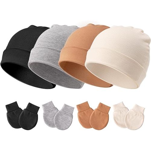 Newborn Baby Hats and Mittens Set for Unisex Infant Toddler Soft Beanie Hat Newborn Hospital Hats for Boys Girls 0-3 Months