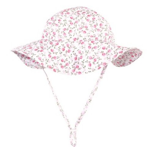 Hudson Baby Infant and Toddler Girl Sun Protection Hat, Pink Green Peony, 0-6 Months