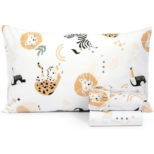 100% Cotton 210TC Salt Earth Kids Bedsheet,Twin Sheets Set for Toddler bed, 3 Piece Bedding Set Including Flat Sheet, Fitted Sheet, and Pillowcase, Themed Sheets for a Playful Kids Bed (Jungle Safari)