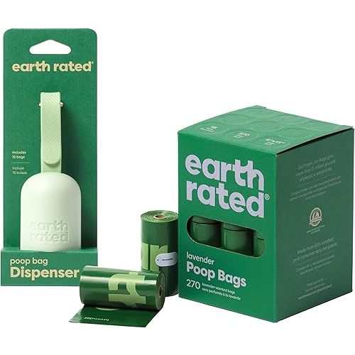 Earth Rated Perfect Dog-Walking Bundle - Includes 1 Poop Bag Dispenser and 270 Leak-Proof Extra Thick Waste Bags, Lavender-Scented