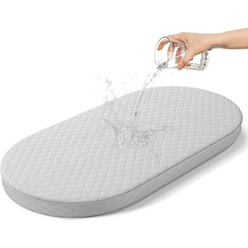 Baby Bassinet Mattress, Breathable, Hypoallergenic, Premium Foam, Non-Toxic, Oval Shaped with Removal Waterproof Cover, 18" x 29" x 2'', Gray