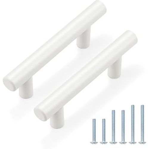 Probrico 15 Pack| White Cabinet Pulls 2-1/2 Inch T Bar Euro Style Handles Kitchen Cupboard Stainless Steel Modern Cabinet Hardware
