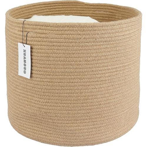 Jute Rope Basket For Girls Boys Kids 16”X14” Baby Laundry Baskets Nursery Bin Round Woven Basket Organizer For Storage Toys Blankets Shoes Clothes