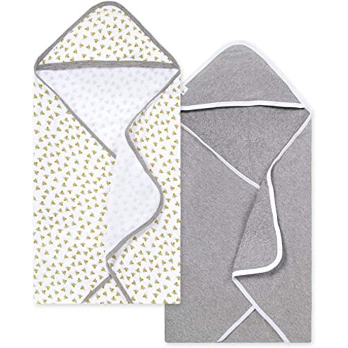 Burt's Bees Baby - Hooded Towels, Absorbent Knit Terry, Super Soft Single Ply, 100% Organic Cotton (Honey Bee/Grey, 2-Pack) - Honeybee/Grey