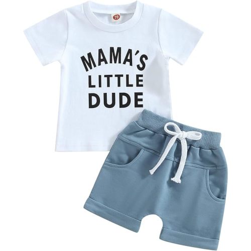 6-12 months, Kupretty Toddler Baby Boy Summer Clothes Letter Graphic Short Sleeve Shirt T-Shirt Tops + Casual Shorts Outfit Set